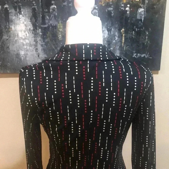 Vintage Express Black Red White Dot & Dash Design Faux Wrap Midi Dress-Size 5/6 - Picture 7 of 10